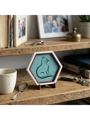 Miaju Sevimli Kedi Desenli Aksesuar, Tüm Yaşam Alanlarınız Için Şık Dekoratif Obje, 10X10 cm Mini Dekor