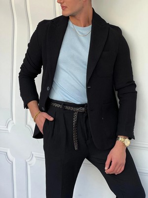 Modefendicom %100 Pamuk Keten Modern Fit Keten Ceket