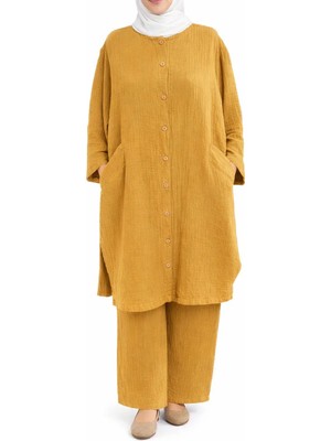 Sile Atelier Sıle Atelıer Turuncu Müslin Tunik Pantolon Takım Kadın  S