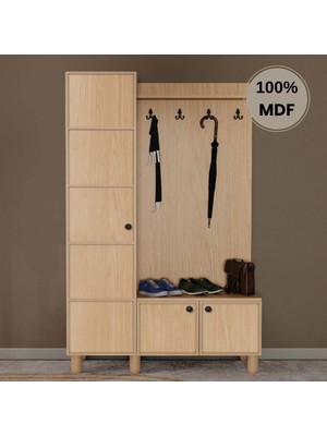 Comiet Meşe Mdf Raflı Askılıklı Portmanto Ayakkabılık