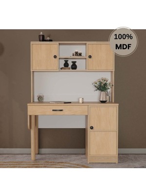 Comiet Meşe Mdf Kitaplıklı Dolaplı Çalışma Masası