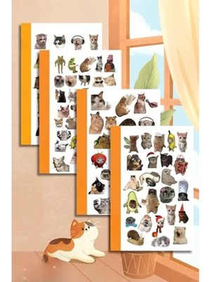 Die Grup Kedi Temalı Kendinden Yapışkanlı Sticker Seti, 10X20 Cm, 4'lü Planlayıcı Dekorasyonu