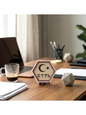 Miaju Göktürkçe Türk ve Ay Yıldız Temalı Dekoratif Obje Modern Minimal Ev Ofis Masaüstüne Süs 10X10 cm