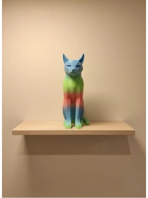 Ronanna Pastel Rainbow Kedi Figürü Masa ve Raf Üstü Ev Dekorasyonu