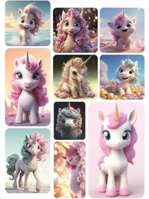 Die Grup 10'lu Unicorn Temalı Sevimli Hayvan Sticker Seti