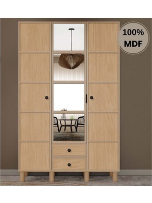 Comiet Meşe 3 Kapak Mdf Ayaklı Tasarım Gardırop