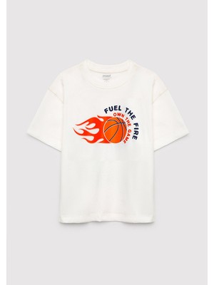 Mavi Fuel The Fıre Baskılı Tişört Kırık Beyaz