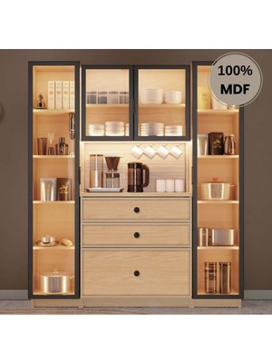 Comiet Meşe Mdf Kahve Köşesi Dolabı Çekmeceli Işıklı