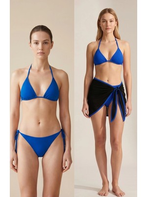 Lux Store Kadın Mavi Pareolu Yandan ve Boyundan Bağlamalı 3'lü Bikini Takımı – Modern, Konforlu ve Günlük Kombinlere Uygun