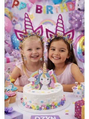 Dizayn Parti Evi 5’li Unicorn Taç Seti – Simli Unicorn Parti Tacı, Kız Çocuk Doğum Günü Aksesuarı, Parti Taç Seti