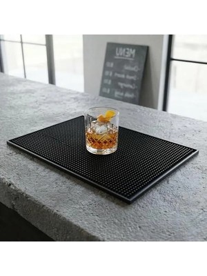 Die Grup Deconox Lüx Bar Matı 43X28 cm Kaymaz Siyah Kauçuk Bar ve Bulaşık Matı - Dayanıklı Dökülme ve Servis Matı (450 Gr) Bardak Kurulama Matı