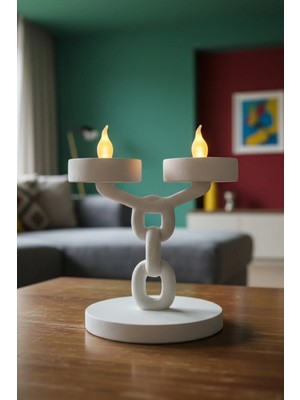 Dekoratif Zincir 2’li Mumluk Tealight Mum Dahil Modern Masa Üstü Mumluk 15 cm