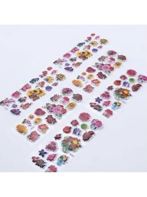 Die Grup 6 Adet Renkli Çiçek Kabartmalı Yapışkan Sticker