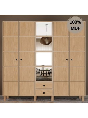 Comiet Meşe 5 Kapak Mdf Ayaklı Tasarım Gardırop