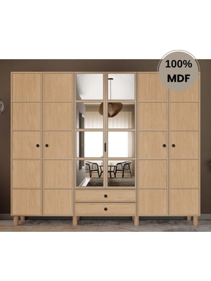 Comiet Meşe 6 Kapak Mdf Ayaklı Tasarım Gardırop