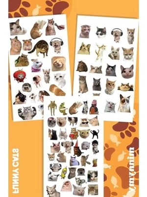 Die Grup Kedi Temalı Kendinden Yapışkanlı Sticker Seti, 10X20 Cm, 3 Adet, Ajanda ve Günlük Için