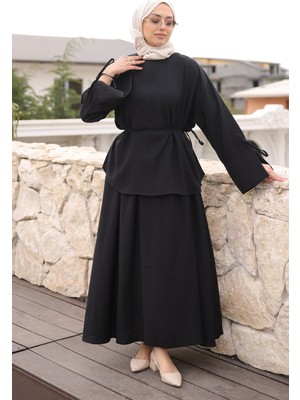 İmaj Butik Siyah Bağcık Detaylı Etekli Takım