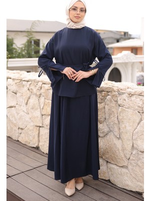 İmaj Butik Lacivert Bağcık Detaylı Etekli Takım
