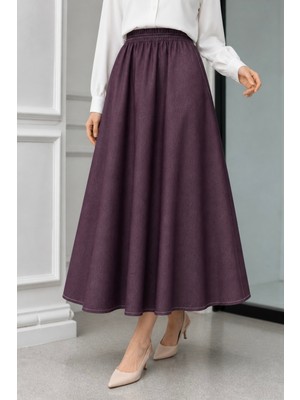 İmaj Butik Mürdüm Bel Lastikli Cepli Etek