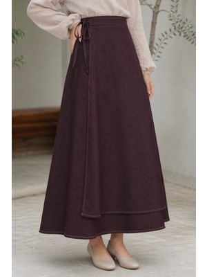 İmaj Butik Kahverengi Yan Bağlamalı Kot Etek