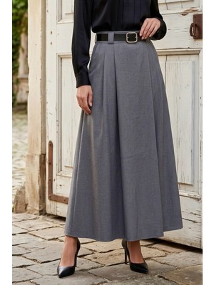 İmaj Butik Füme Kemerli Pileli Etek