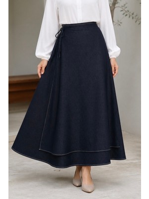 İmaj Butik Lacivert Yan Bağlamalı Kot Etek