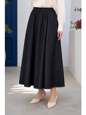 İmaj Butik Siyah Bel Lastikli Cepli Etek
