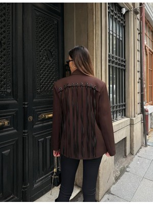 Lokadi Kadın Sırtı Kuşgözü Bağlama Detaylı Blazer Ceket