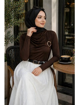 İmaj Butik Kahverengi Ön Aksesuar Tokalı Sandy Bluz