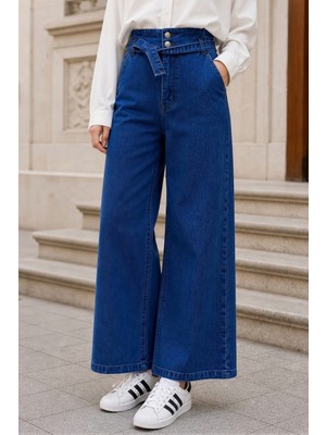 İmaj Butik Koyu Mavi Kemerli Kot Pantolon