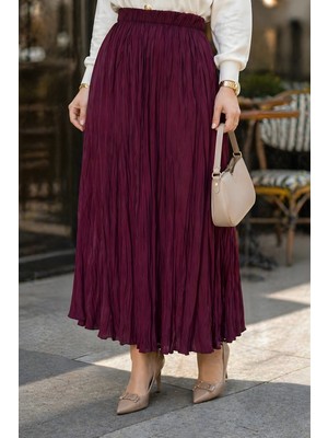 İmaj Butik Mürdüm Beli Lastikli Kraş Etek