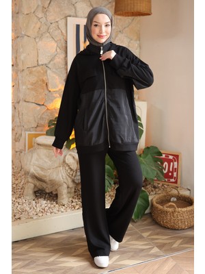 İmaj Butik Siyah Garnili Tunik Pantolonlu Modal Takım