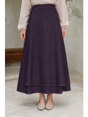 İmaj Butik Mürdüm Yan Bağlamalı Kot Etek