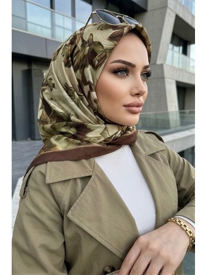 İmaj Butik Kahve/yeşil Çiçek Desenli Soft Eşarp