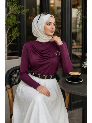 İmaj Butik Mürdüm Ön Aksesuar Tokalı Sandy Bluz