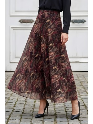 İmaj Butik Mürdüm Astarlı Şifon Etek