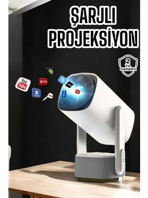 Ronanna Akıllı Projeksiyon Powerbankli Taşınabilir Sinema Projektörü 4K Hd Kaliteli