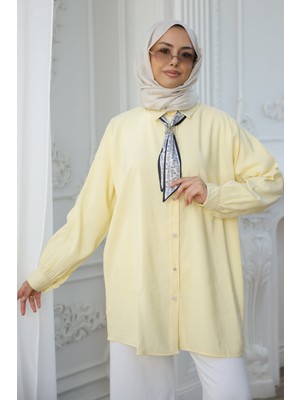 İmaj Butik Sarı Etnik Fularlı Modal Dokuma Gömlek