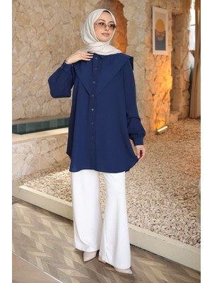 İmaj Butik Lacivert Ön Detaylı Linda Tunik