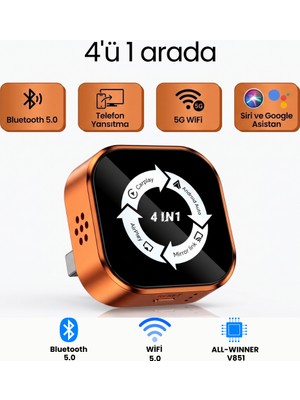 Solvis Kablosuz Araç Ekran Yanstıcı ve Carplay Adaptörü, Kablosuz Dönüştürücü 4in1 Apple ve Android Uyumlu Carplay Adaptörü