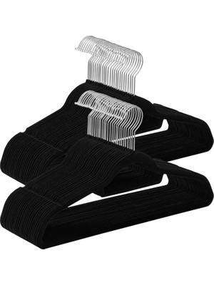 Songmics Songmıcs Elbise Askısı, 50 Adet, Her Biri 0,6 cm Kalınlığında, Kaymaz Yüzeyli Elbise Askısı, Kadife, Iki Çentikli, 360° Dönebilen Kanca, Ince ve Yer Tasarruflu, Siyah CRF50B