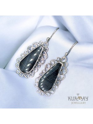 KURTAY JEWELLERY Blue Tiger Eye Taşlı Gümüş Küpe