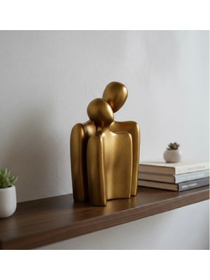 Mirsa Global Modern Tasarım 2 Li Soyut Gold Dekoratif Obje - Kucaklaşan Aşıkları Simgeleyen Biblo