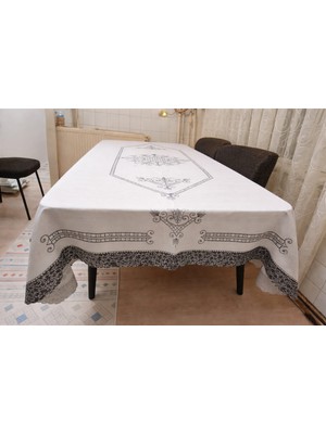 Özdağ Home Concept 150X215 Dertsiz Masa Örtüsü Leke Tutmaz Kahve Dantel Desenli Büyük Boy Salon Mutfak Masa Örtüsü Dikdörtgen