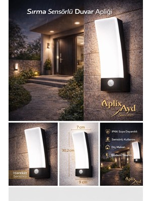 Aplix Sırma Sensörlü Duvar Apliği IP66 Dış Mekan Bahçe Apartman Aydınlatma AP-7426