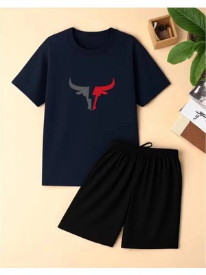 Divin Unısex Baskılı Oversize Alt-Üst Takım  Bartik Şort T-Shırt