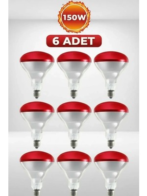 Dunai (6 Adet) 150W Kızılötesi Isıtıcılı Hayvan Isıtma ve Kuluçka Lambası (Kırmızı Işık) E2