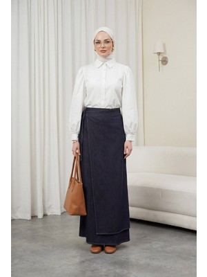 Moda Morfo Balon Kol Düğmeli Kısa Poplin Gömlek -Beyaz
