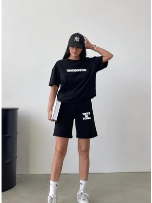 Divin Unısex Baskılı Oversize Alt-Üst Takım  Bartik Şort T-Shırt