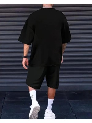 Divin Unısex Baskılı Oversize Alt-Üst Takım  Bartik Şort T-Shırt